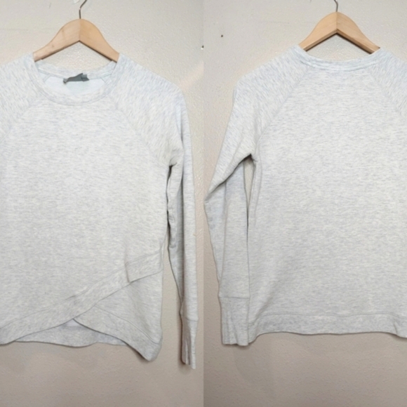 Athleta Crew Neck Pullover Fleece Sweatshirt Criss Cross Tulip Hem Light Gray XS - Picture 1 of 10